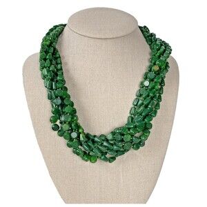 Vintage Green Faux Jade Multi Strand Statement Necklace Chunky Retro 1950s 60s